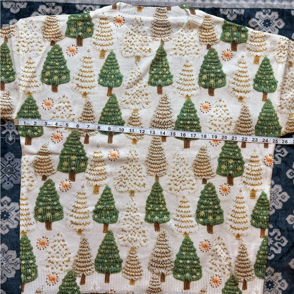 🔴NWOT SHEIN Curve Soft Knit Sweater - Tan and Green trees design - Picture 4 of 6
